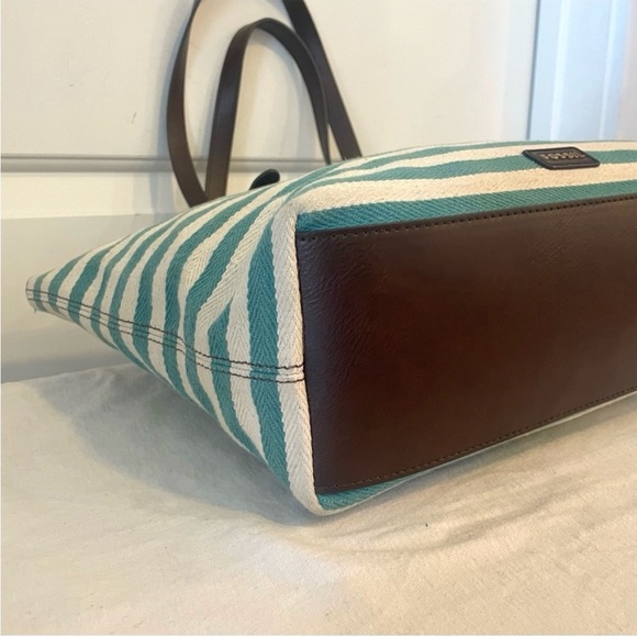 FOSSIL Turquoise Stripe Sydney Ryder Tote laptop Shoulder Bag - Picture 4 of 10
